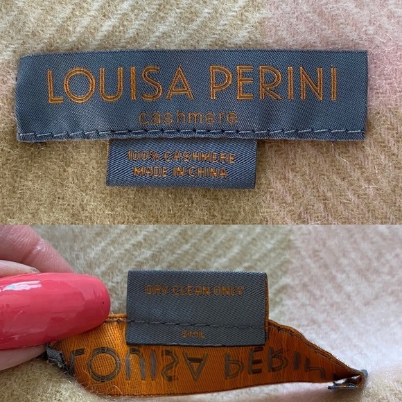 Louisa Perini 100% Cashmere fringe Plaid Scarf Pink & Beige - Picture 6 of 6